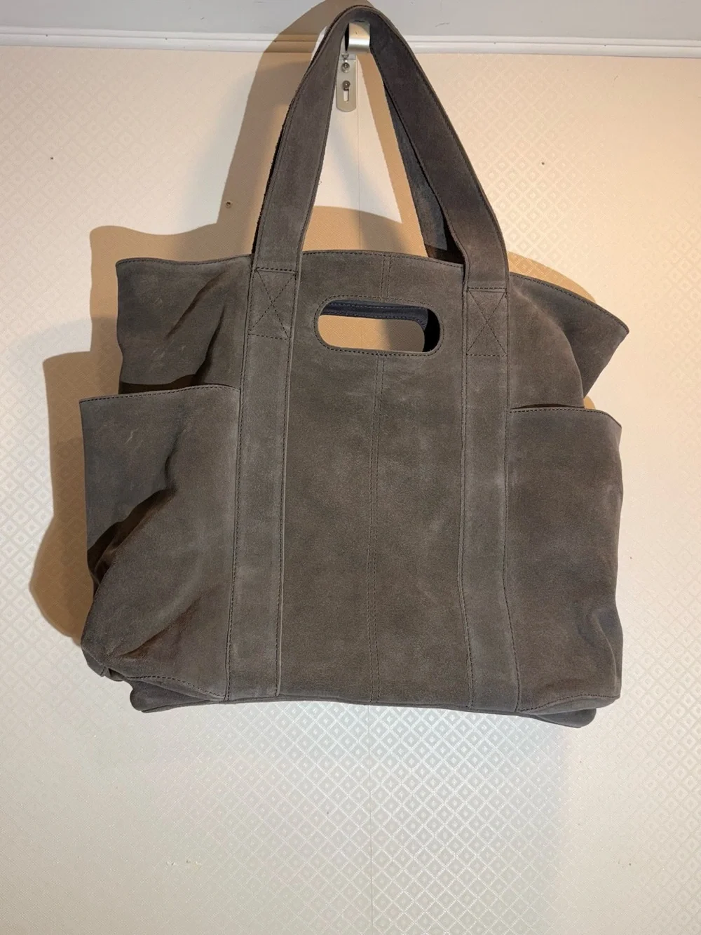 NWT Free People Suede Caravan Boho Tote in Taupe 100% Leather and Cotton
